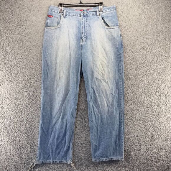 Vintage Ecko Unltd Jeans men's 36 Blue Denim Light Baggy Thrashed Y2k NO BUTTON - Picture 1 of 13
